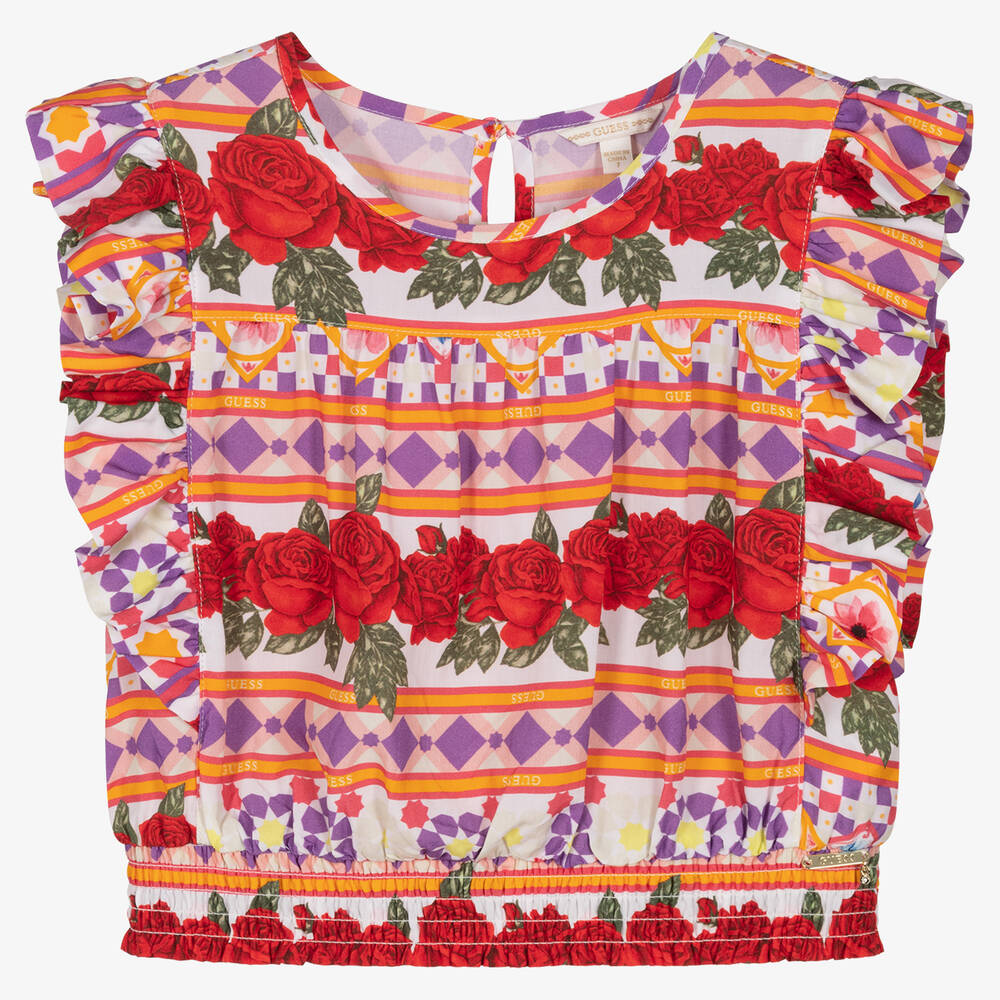 Guess - Girls Geometric & Rose Print Blouse | Childrensalon