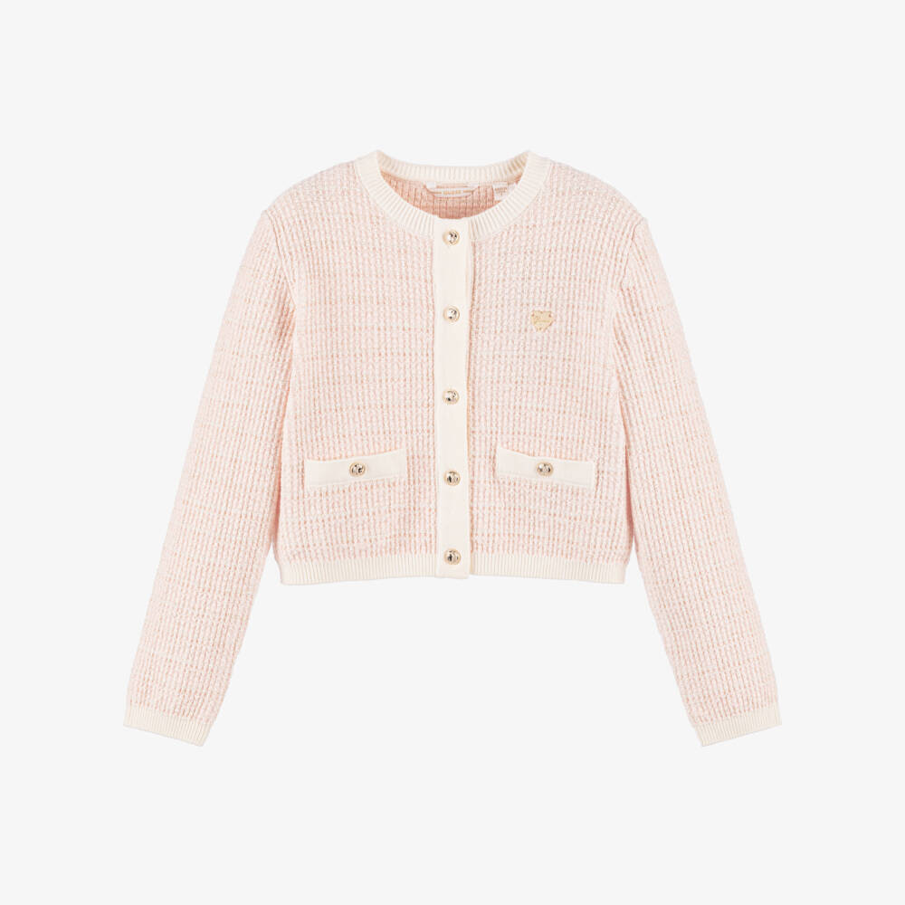 Guess-Girls Gold-Embellished Pink Knit Cardigan | Childrensalon Outlet
