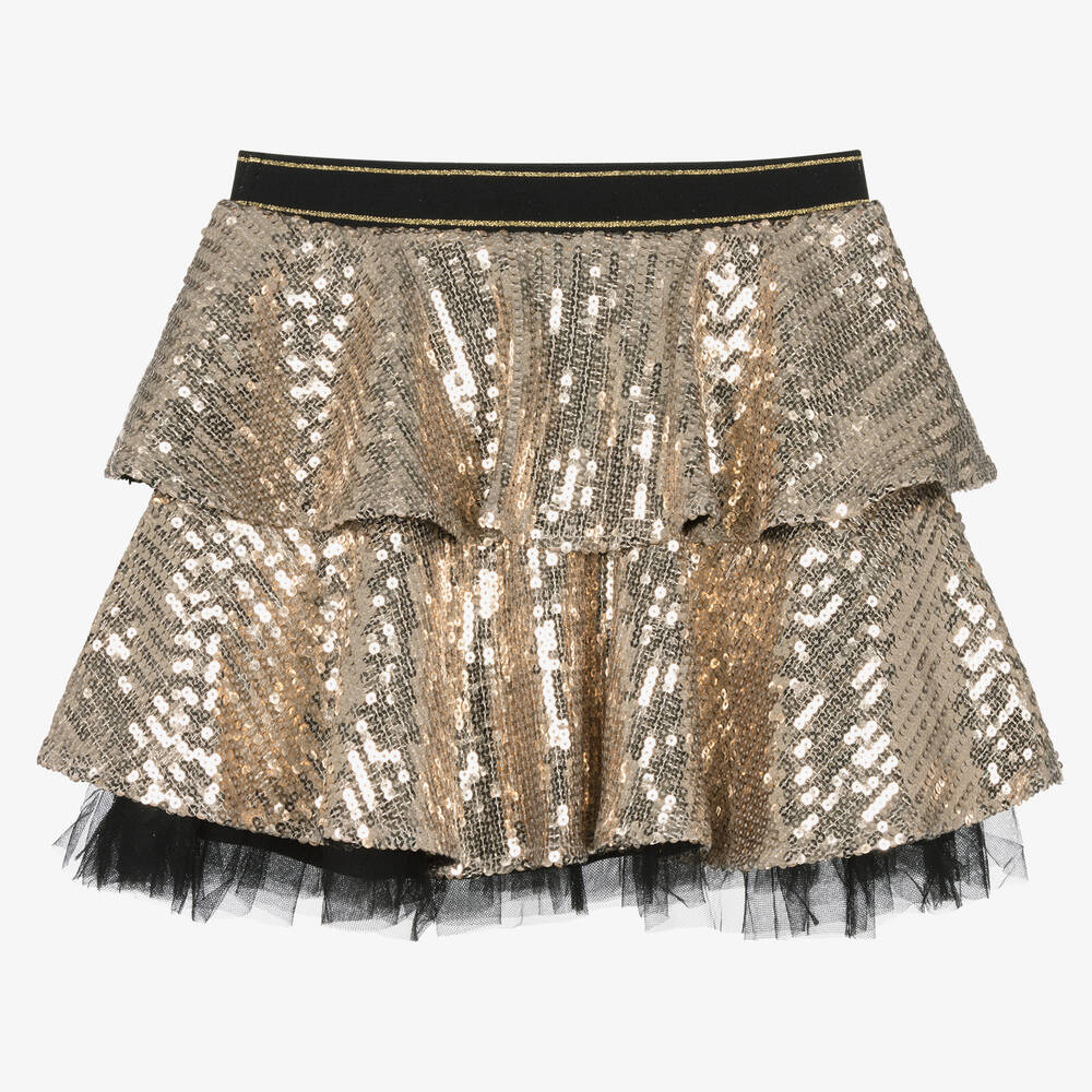 Guess Girls Gold Sequin Tiered Skirt Childrensalon Outlet