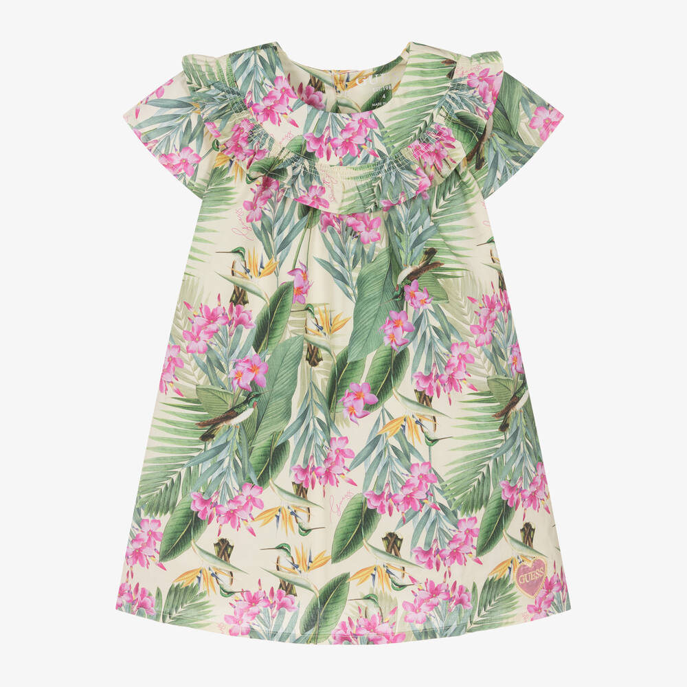 Guess-Girls Green Cotton Tropical Print Dress | Childrensalon Outlet
