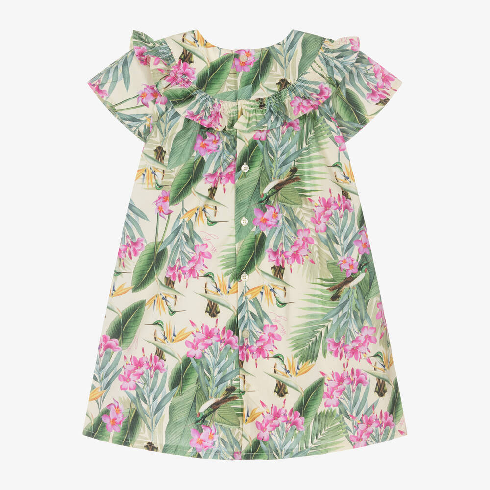 Guess-Girls Green Cotton Tropical Print Dress | Childrensalon Outlet