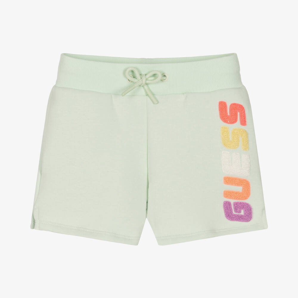 Guess - Girls Green Jersey Logo Shorts | Childrensalon