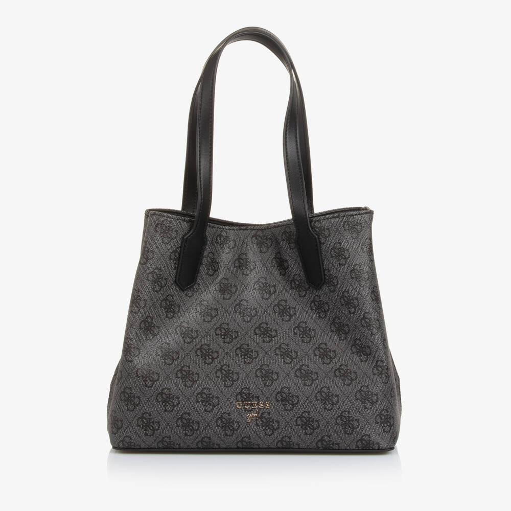 Guess-Girls Grey & Black 4G Logo Tote Bag (33cm) | Childrensalon Outlet