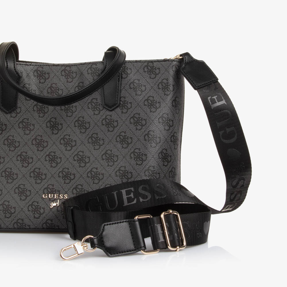 Guess-Girls Grey & Black 4G Logo Tote Bag (33cm) | Childrensalon Outlet