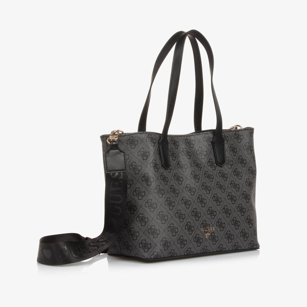 Guess-Girls Grey & Black 4G Logo Tote Bag (33cm) | Childrensalon Outlet