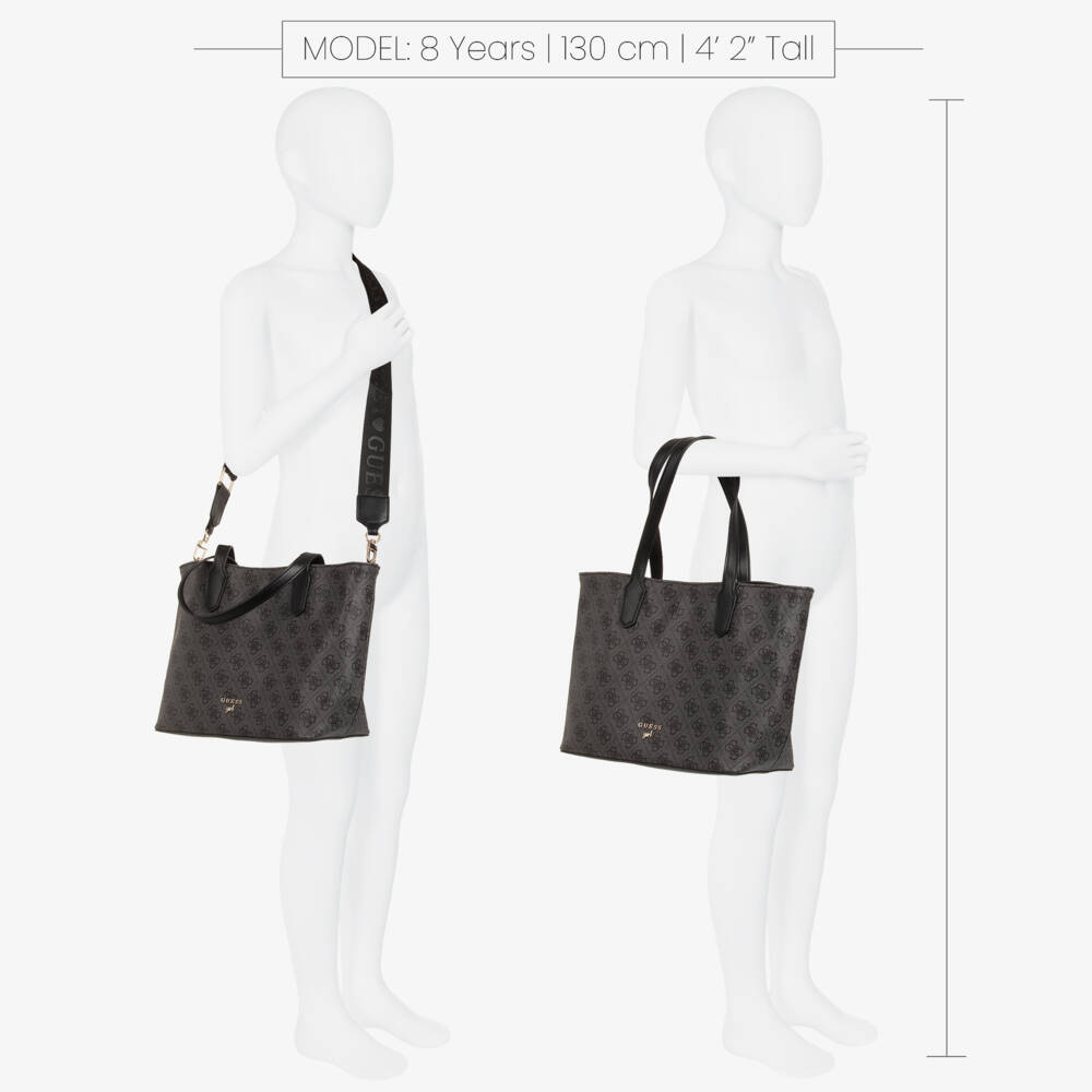 Guess-Girls Grey & Black 4G Logo Tote Bag (33cm) | Childrensalon Outlet