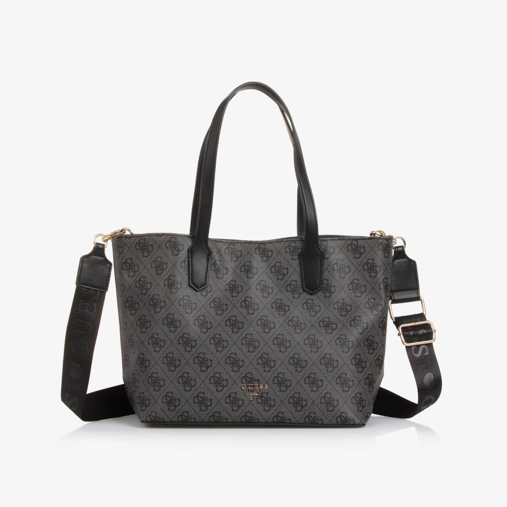 Guess-Girls Grey & Black 4G Logo Tote Bag (33cm) | Childrensalon Outlet