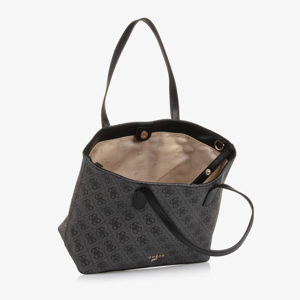 Guess-Girls Grey & Black 4G Logo Tote Bag (33cm) | Childrensalon Outlet