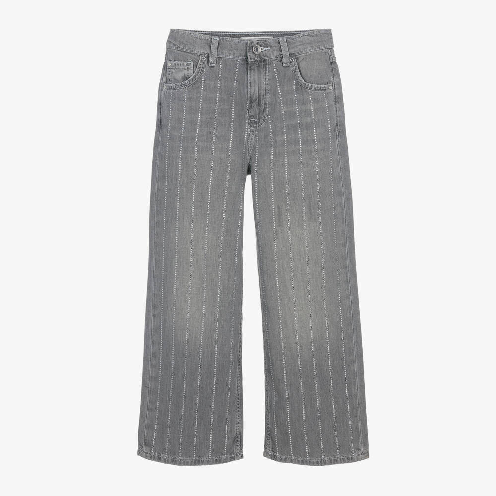 Guess-Girls Grey Diamanté Denim Trousers | Childrensalon Outlet