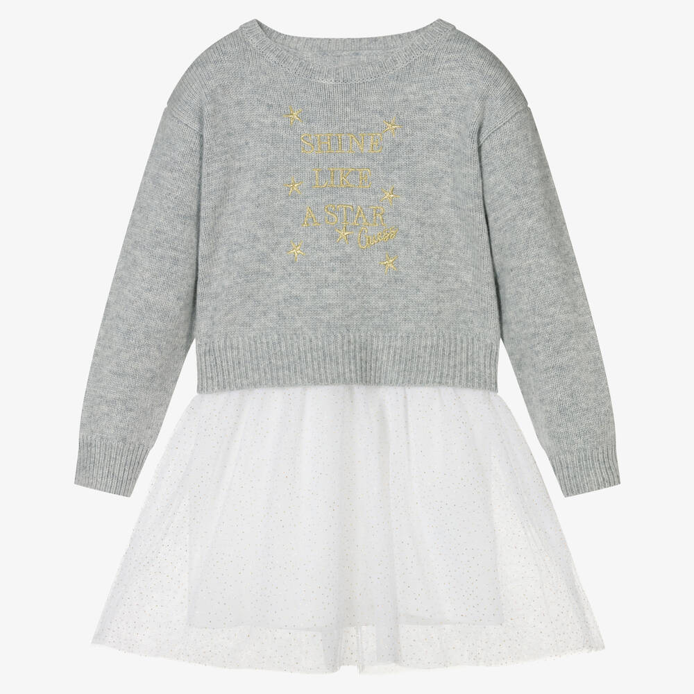 Guess - Girls Grey Knitted Dress | Childrensalon