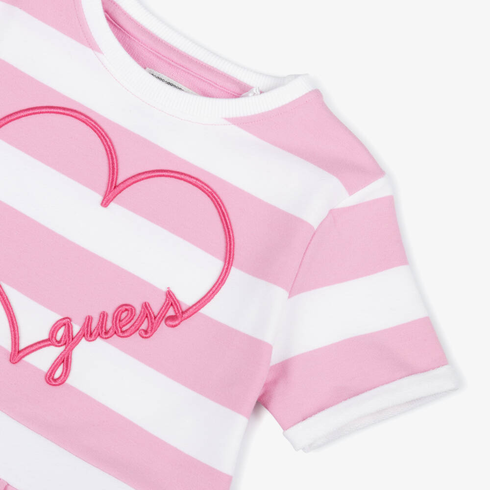 Guess-Girls Heart-Embroidered Pink Striped Dress | Childrensalon Outlet