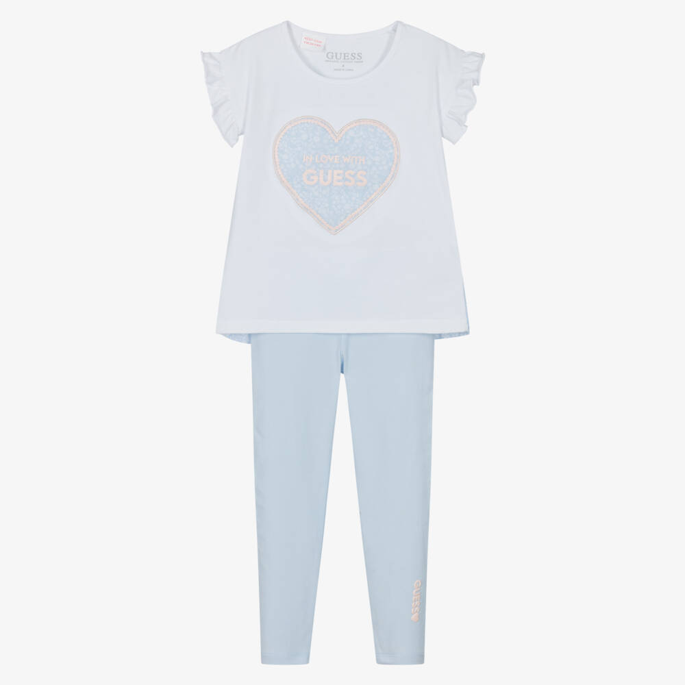 Guess-Леггинсы с сердцем и логотипом синие для девочек | Childrensalon Outlet