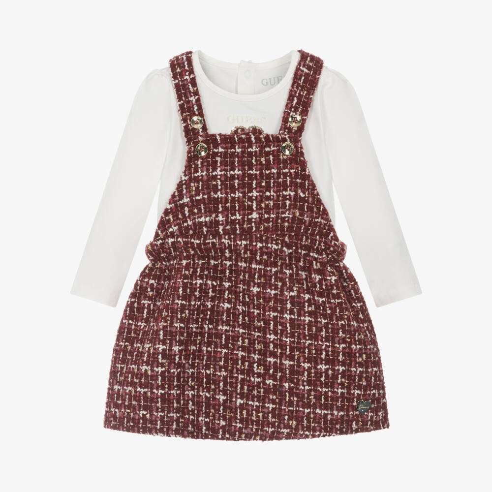 Guess-Girls Ivory and Scarlet Pinafore Ensemble | Childrensalon Outlet