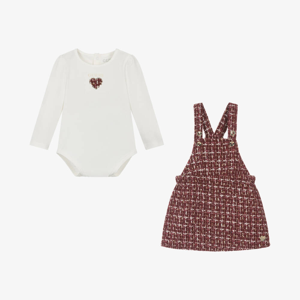 Guess-Girls Ivory and Scarlet Pinafore Ensemble | Childrensalon Outlet