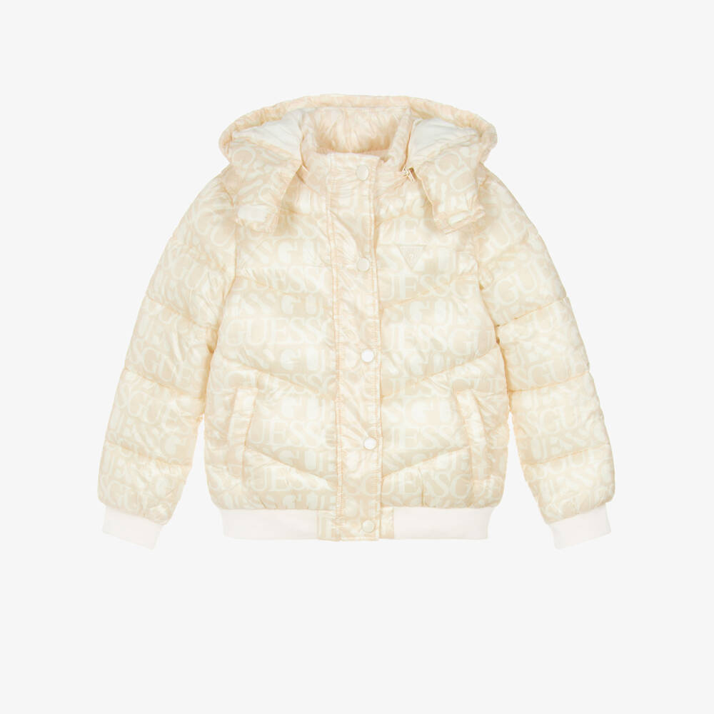 Guess-Girls Ivory Beige Puffer Jacket | Childrensalon Outlet