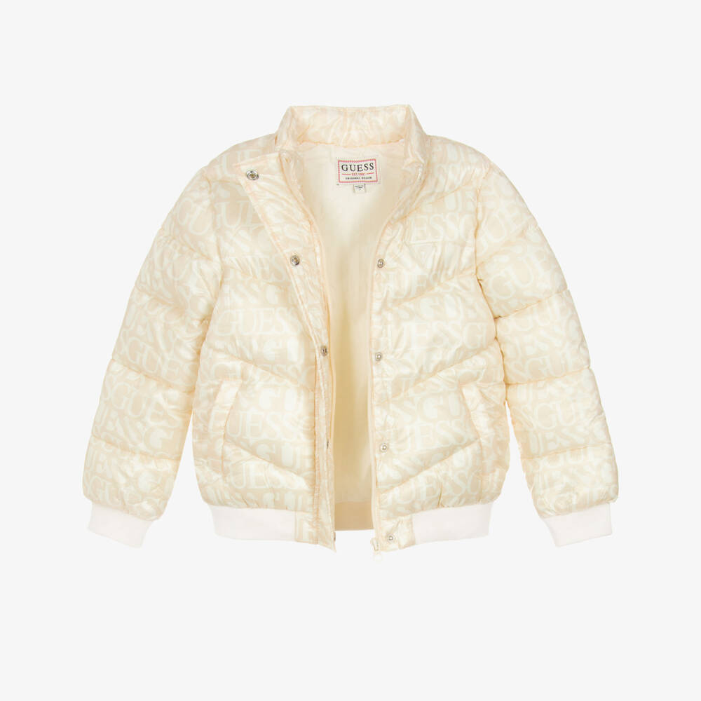 Guess-Girls Ivory Beige Puffer Jacket | Childrensalon Outlet