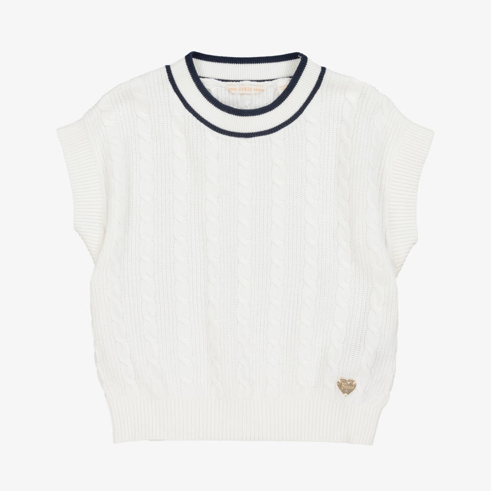 Guess-Girls Ivory Cable-Knit Sweater Top | Childrensalon Outlet