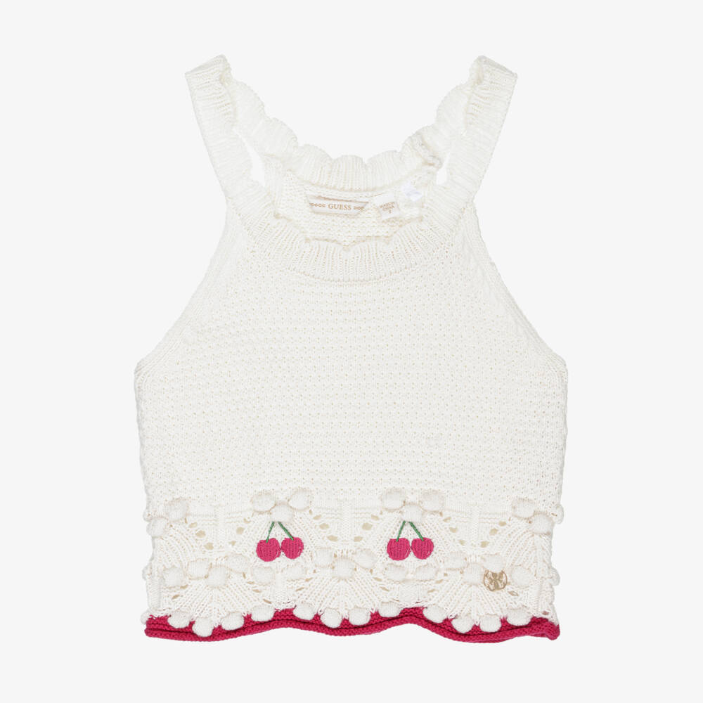 Guess-Girls Ivory Cherry Knit Tank | Childrensalon Outlet