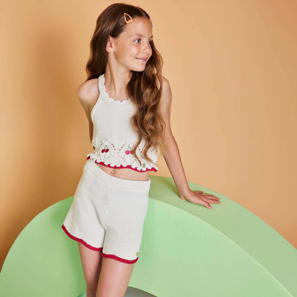 Guess-Girls Ivory Cherry Knit Tank | Childrensalon Outlet