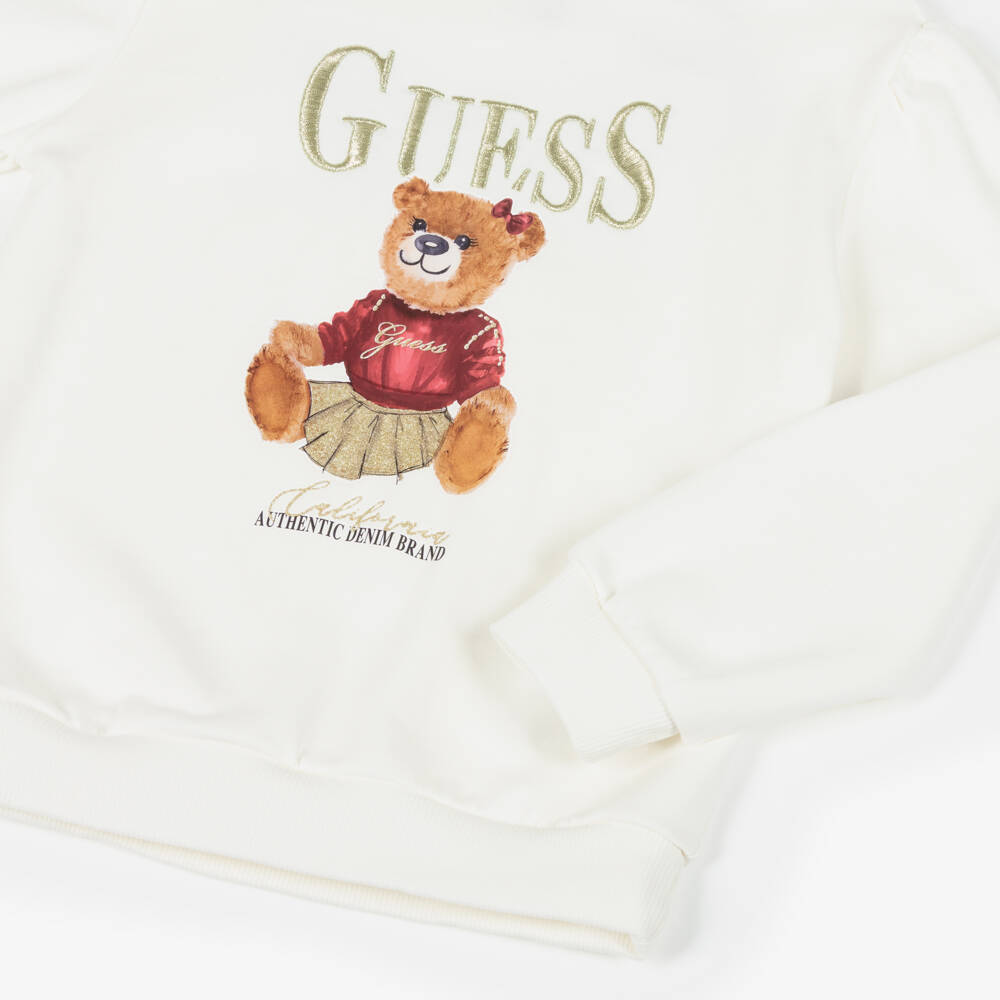 Guess-Girls Ivory Cotton Bear Print Sweatshirt | Childrensalon Outlet