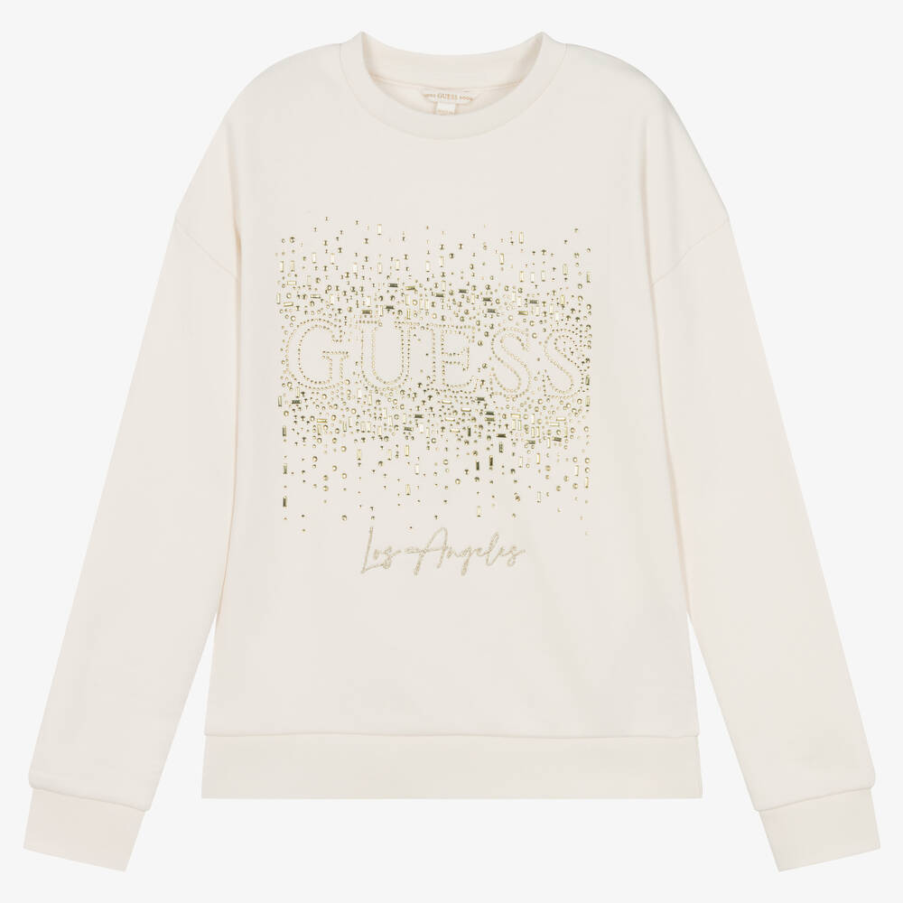 Guess - Girls Ivory Cotton Diamanté Sweatshirt | Childrensalon