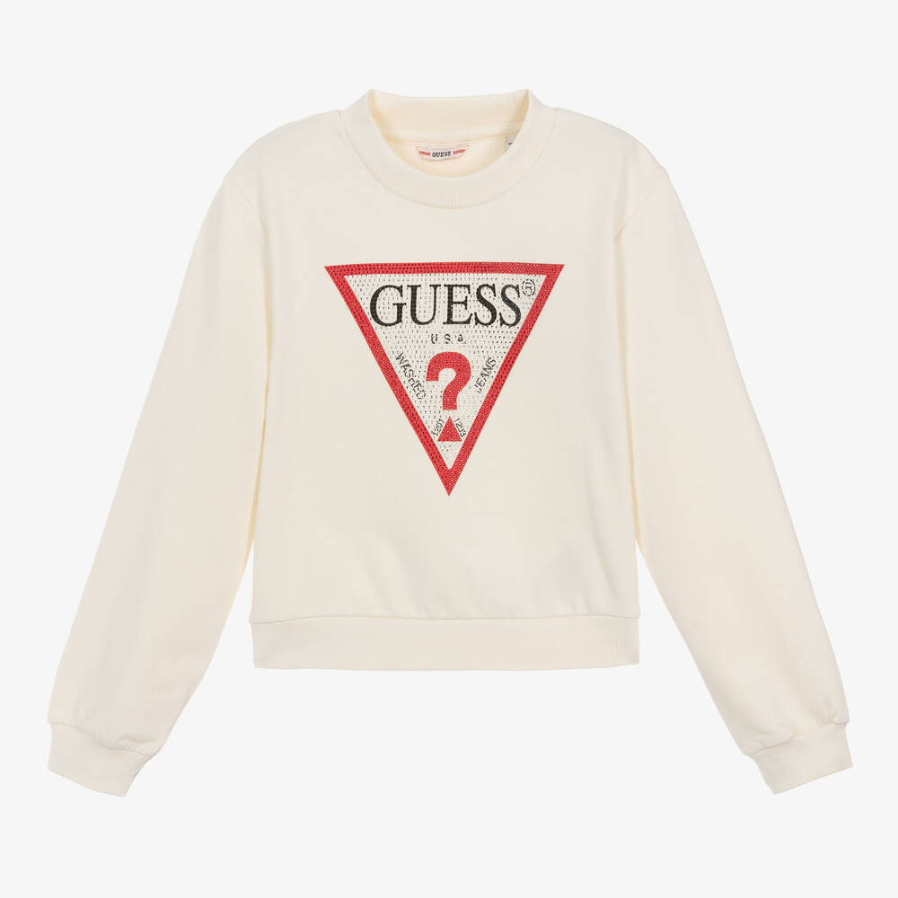 Guess-Кремовый хлопковый свитшот со стразами для девочек | Childrensalon Outlet