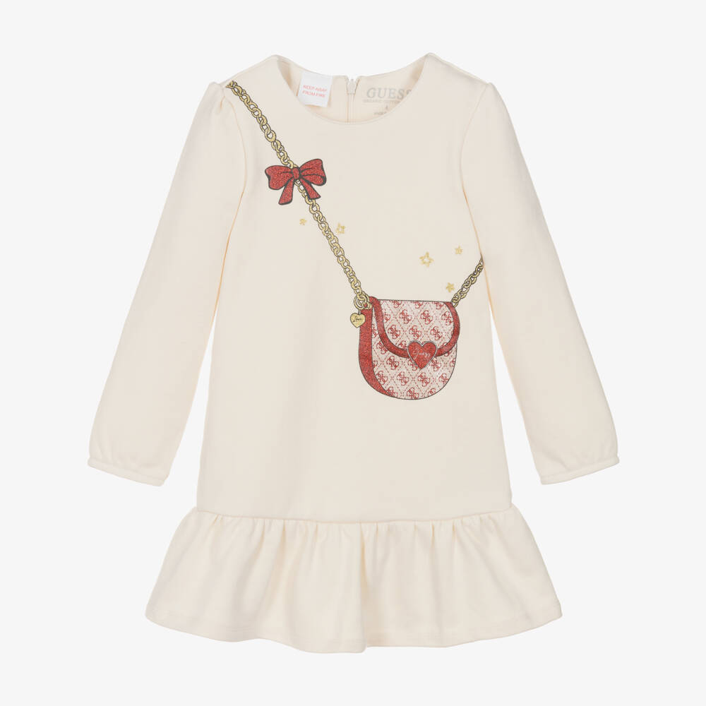 Guess-Girls Ivory Cotton jersey Trompe L'Oeil Bag Dress | Childrensalon Outlet