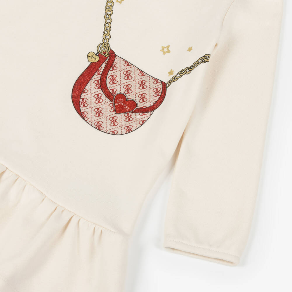 Guess-Girls Ivory Cotton jersey Trompe L'Oeil Bag Dress | Childrensalon Outlet