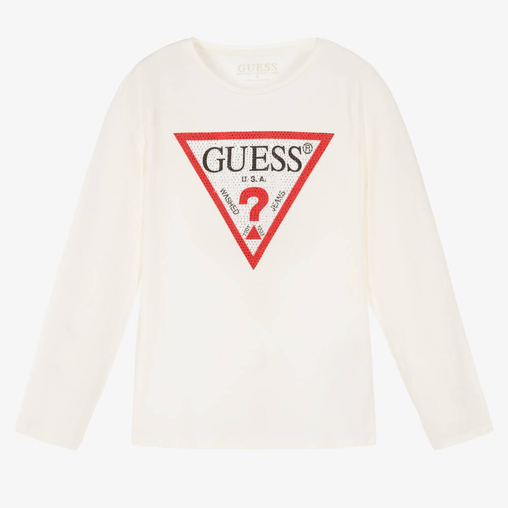 Guess-Girls Ivory Cotton Logo Top | Childrensalon Outlet
