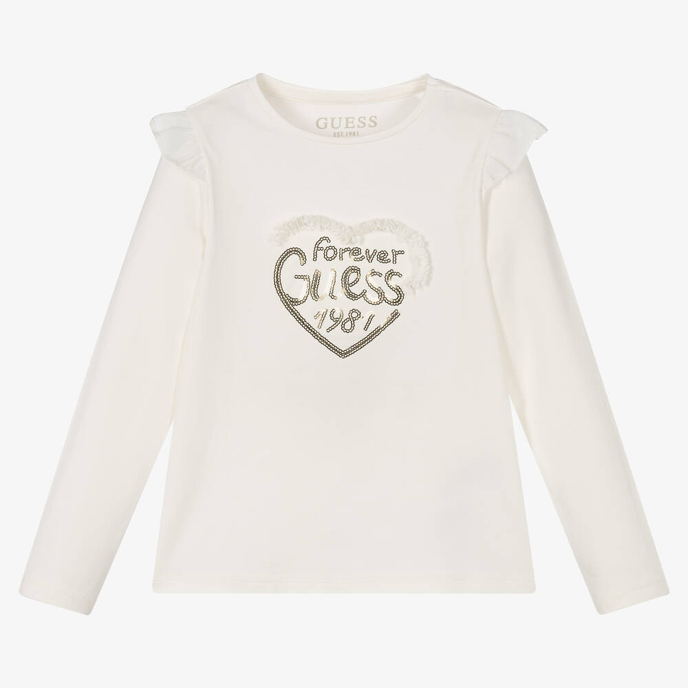 Guess - Girls Ivory Cotton Logo Top | Childrensalon