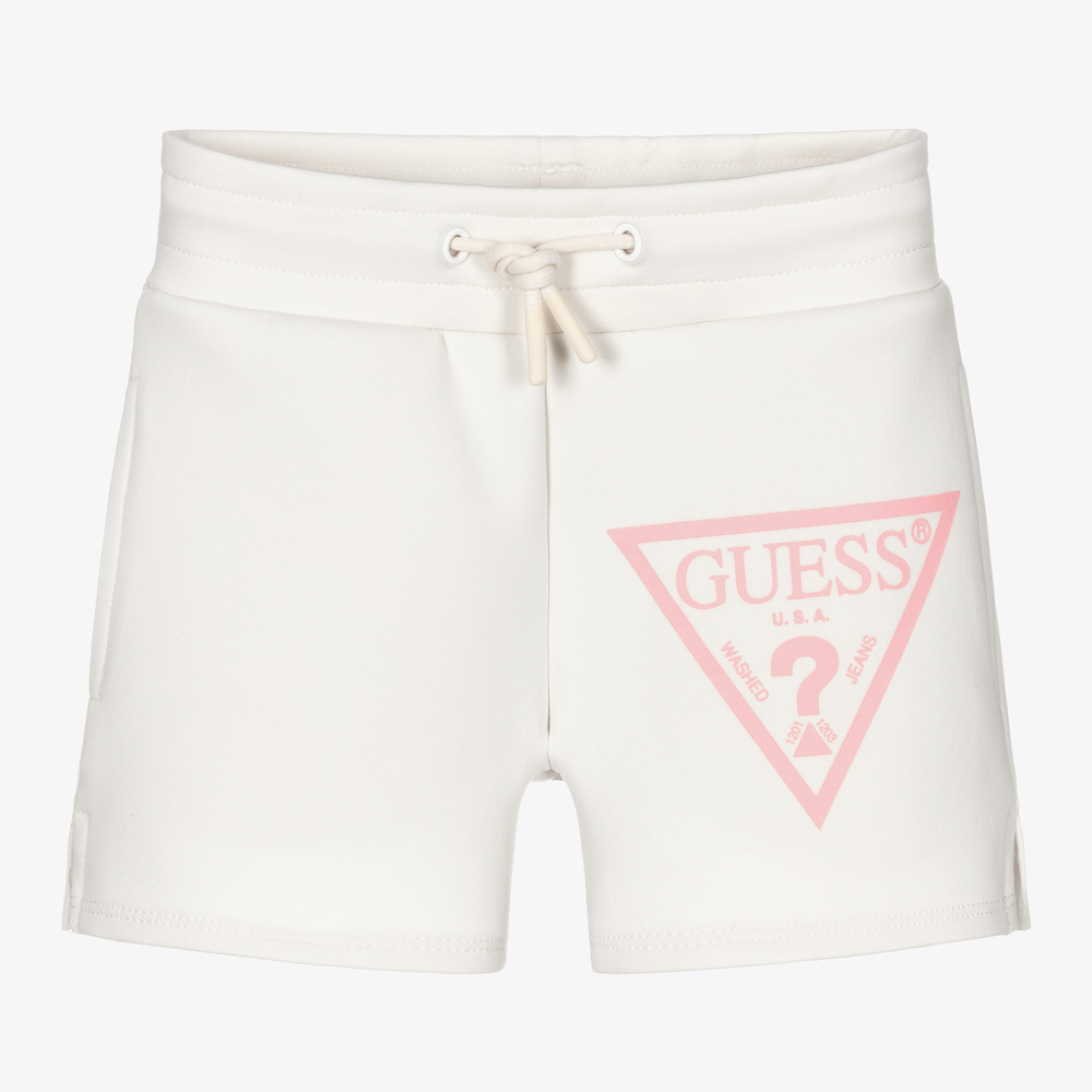 Guess - Girls Ivory Cotton Shorts | Childrensalon