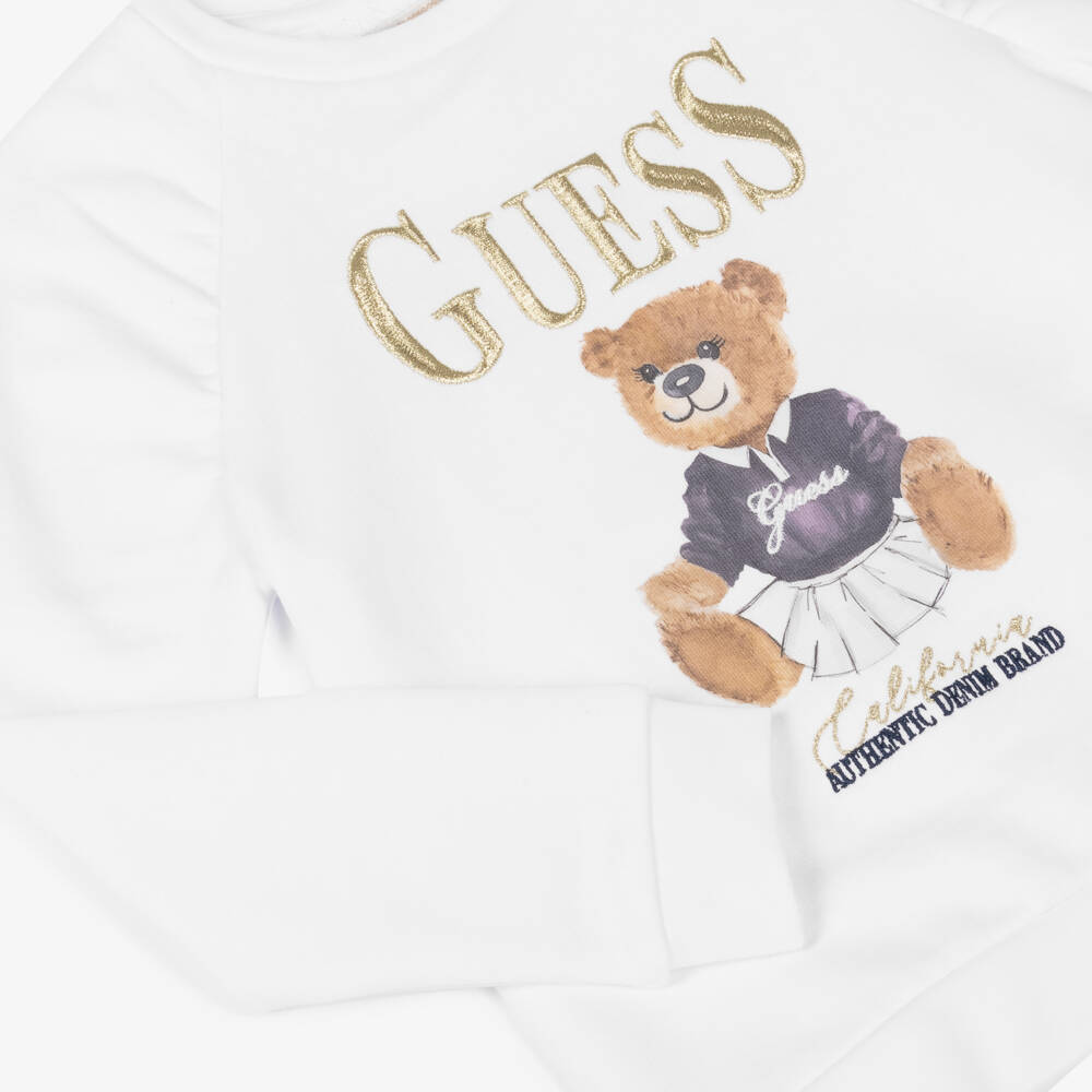 Guess-Girls Ivory Cotton Teddy Top | Childrensalon Outlet
