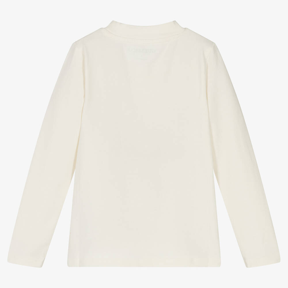 Guess-توب قطن جيرسي لون عاجي للبنات | Childrensalon Outlet