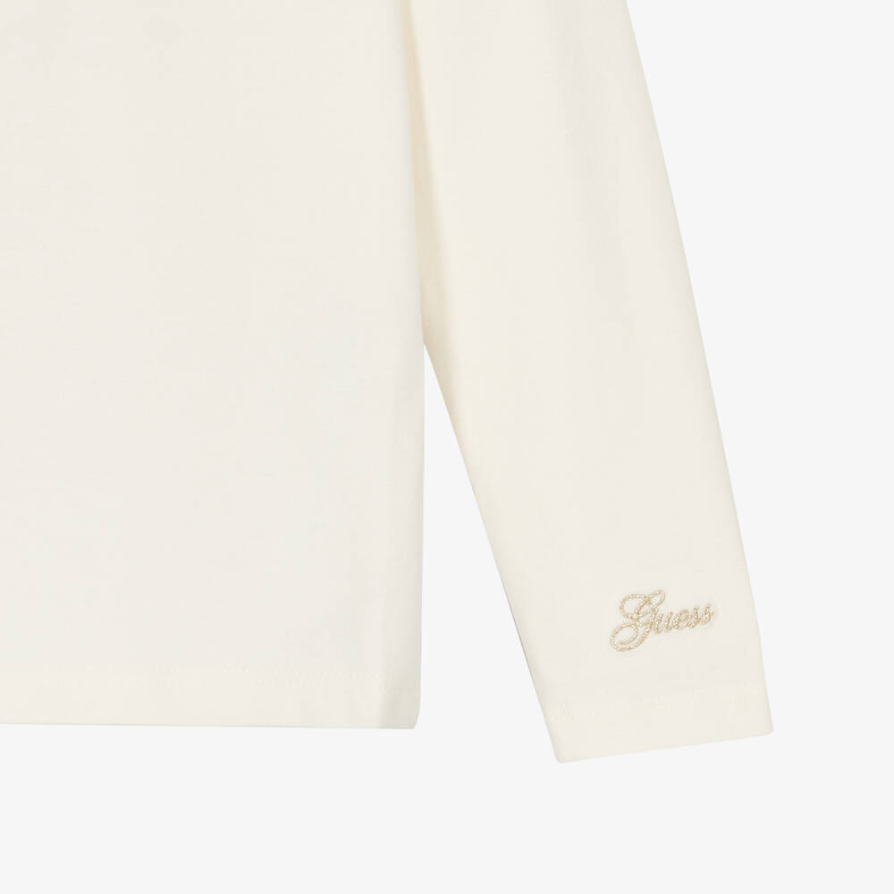 Guess-توب قطن جيرسي لون عاجي للبنات | Childrensalon Outlet
