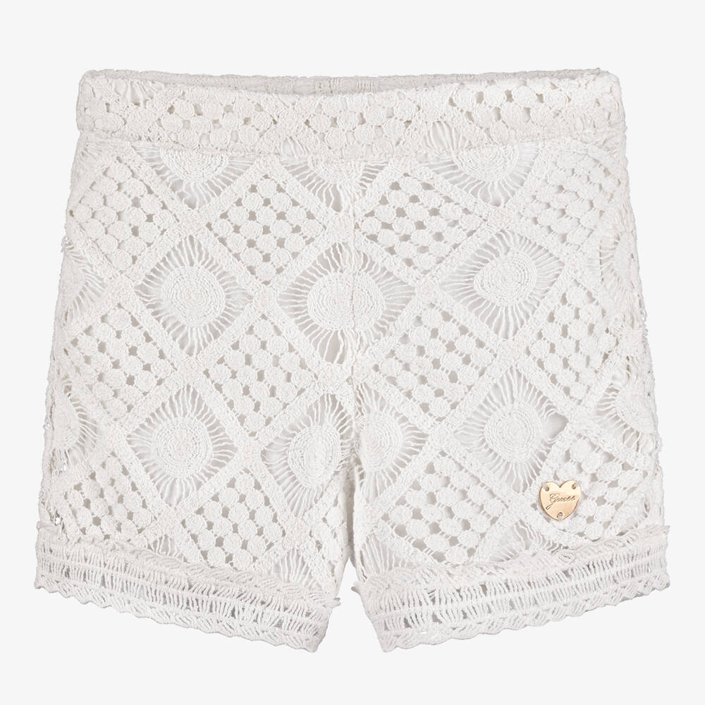 Guess-Girls Ivory Crochet Shorts | Childrensalon Outlet