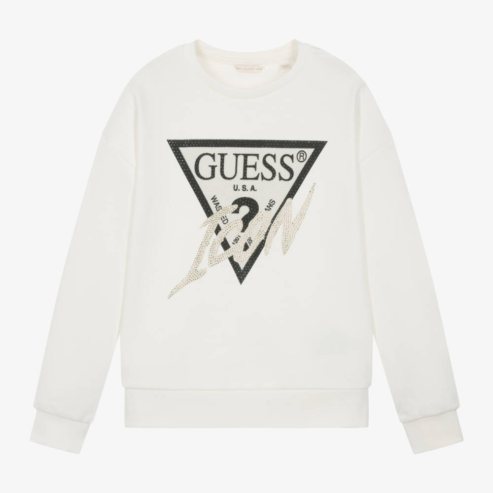 Guess-Girls Ivory Diamanté Cotton Sweater | Childrensalon Outlet