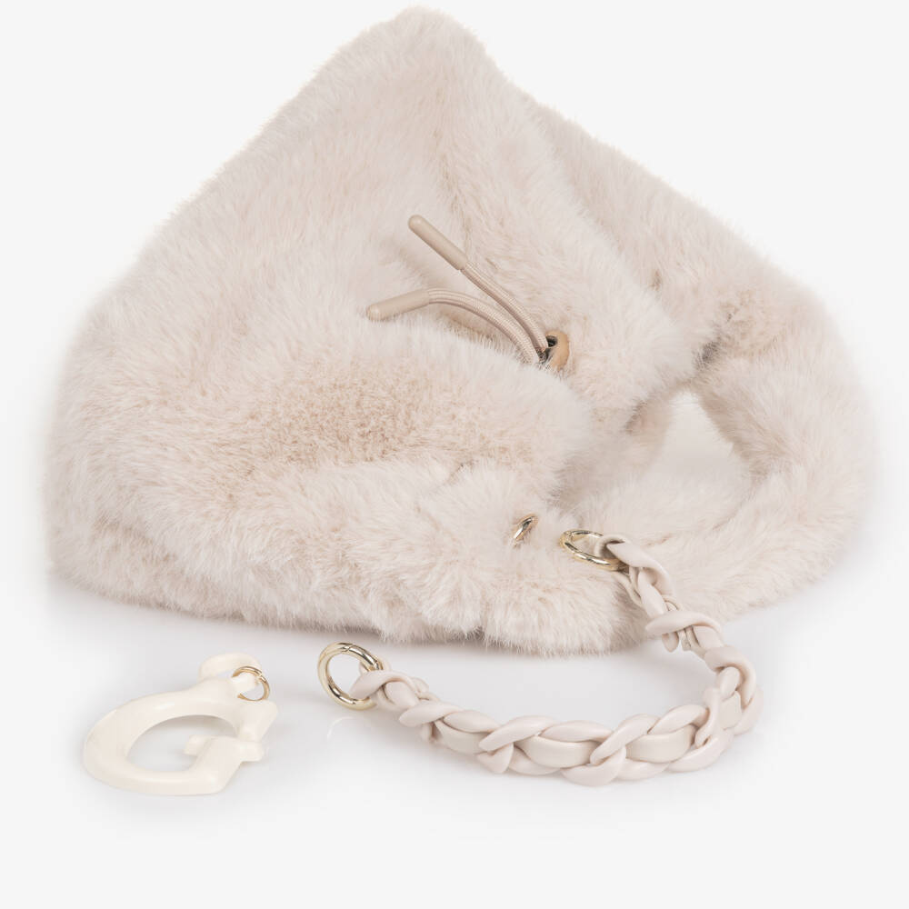 Guess-Girls Ivory Faux Fur Handbag (28cm) | Childrensalon Outlet