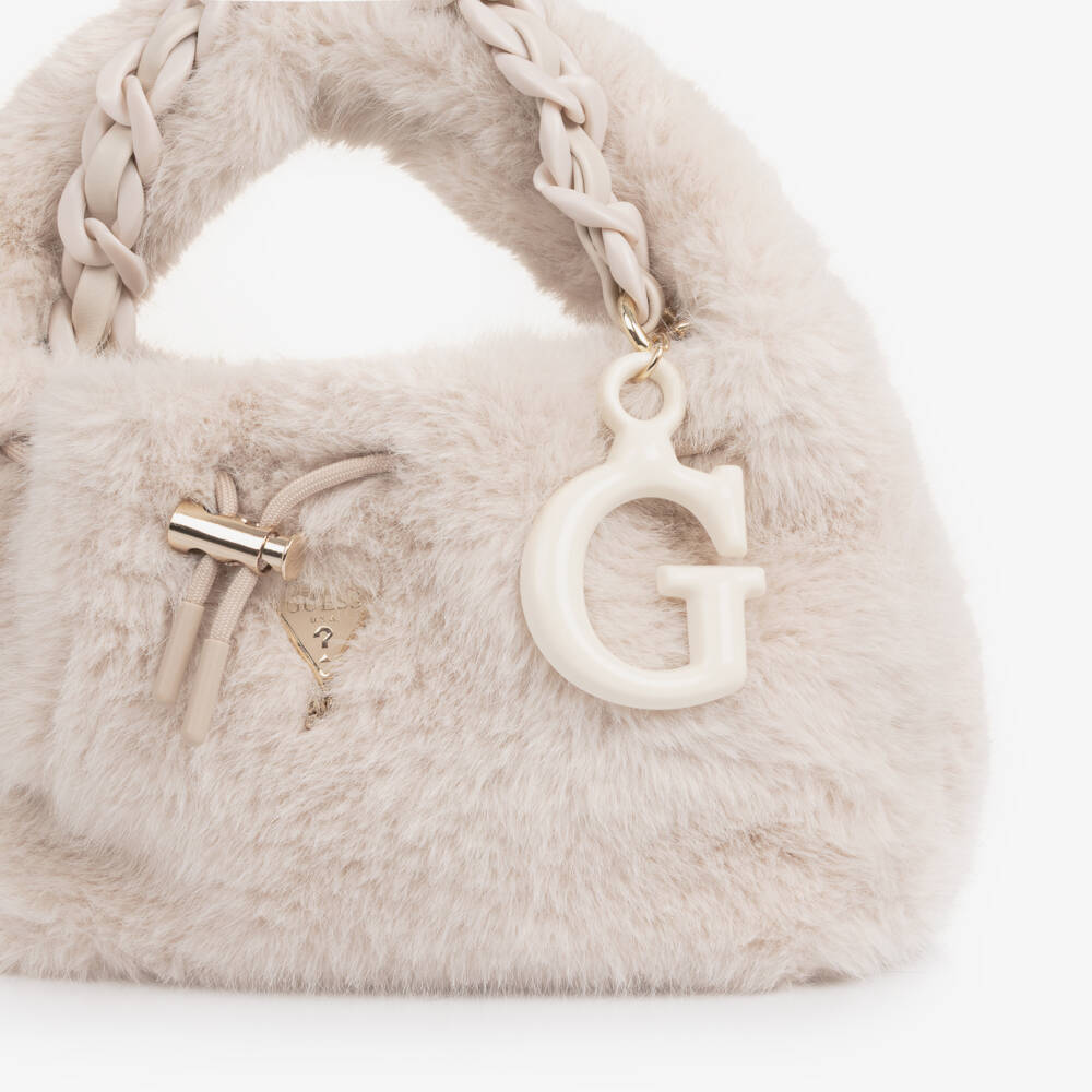 Guess-Girls Ivory Faux Fur Handbag (28cm) | Childrensalon Outlet