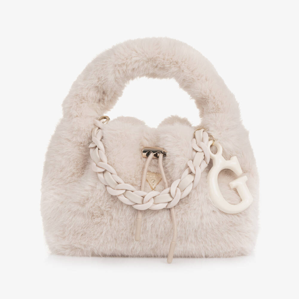 Guess-Girls Ivory Faux Fur Handbag (28cm) | Childrensalon Outlet