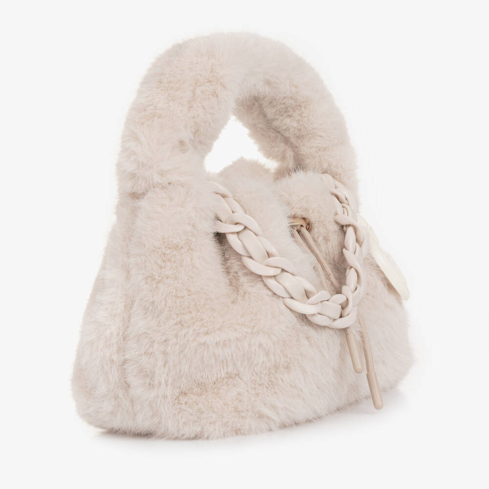 Guess-Girls Ivory Faux Fur Handbag (28cm) | Childrensalon Outlet