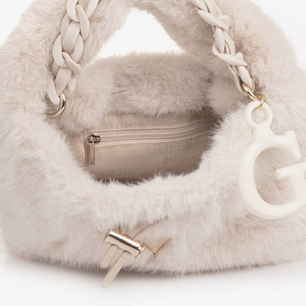 Guess-Girls Ivory Faux Fur Handbag (28cm) | Childrensalon Outlet