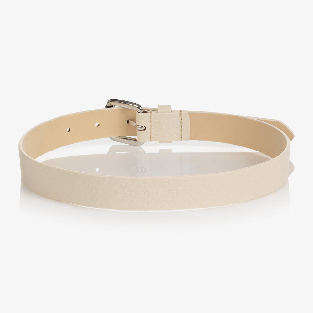 Guess-Girls Ivory Faux Leather Logo Belt | Childrensalon Outlet