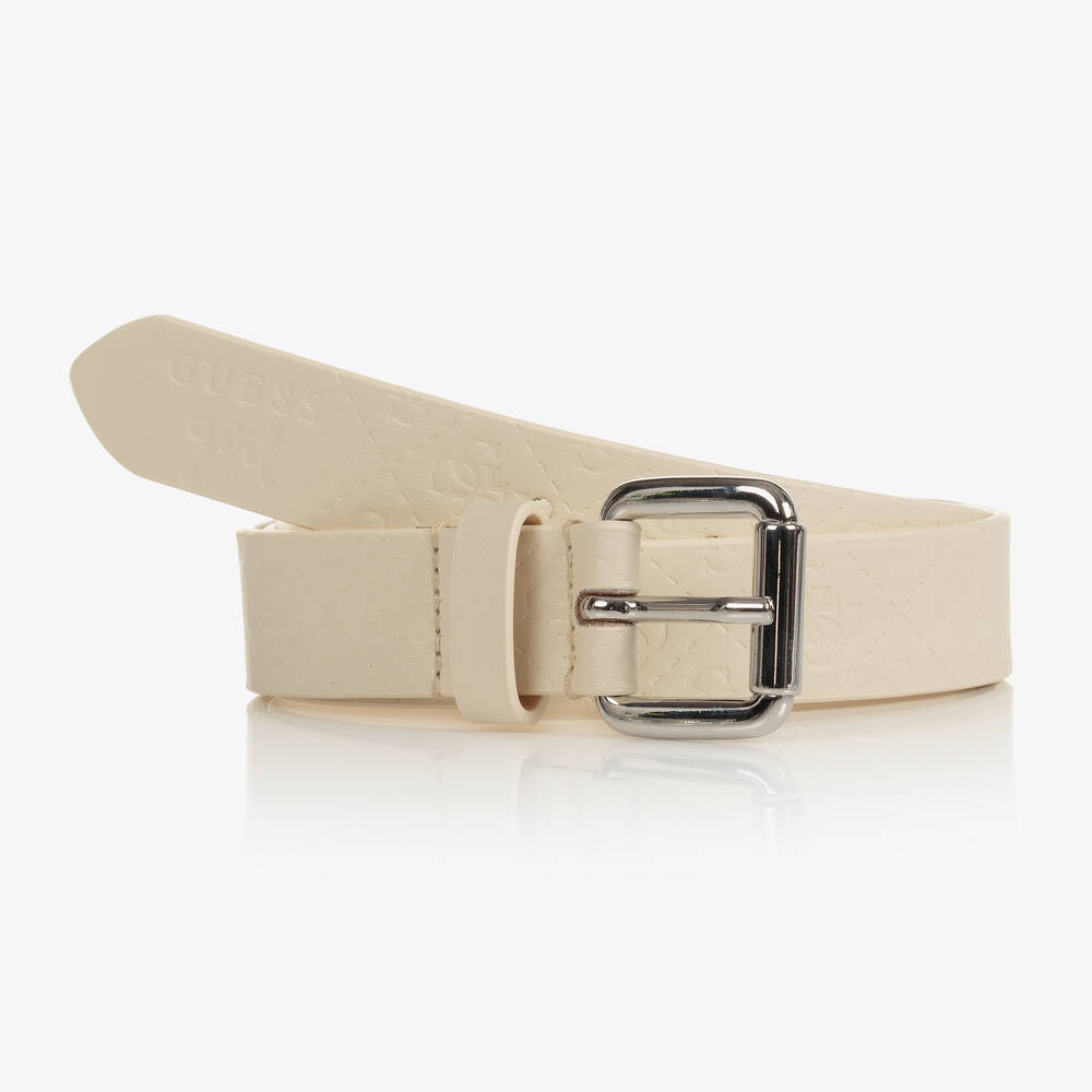 Guess - Girls Ivory Faux Leather Logo Belt | Childrensalon