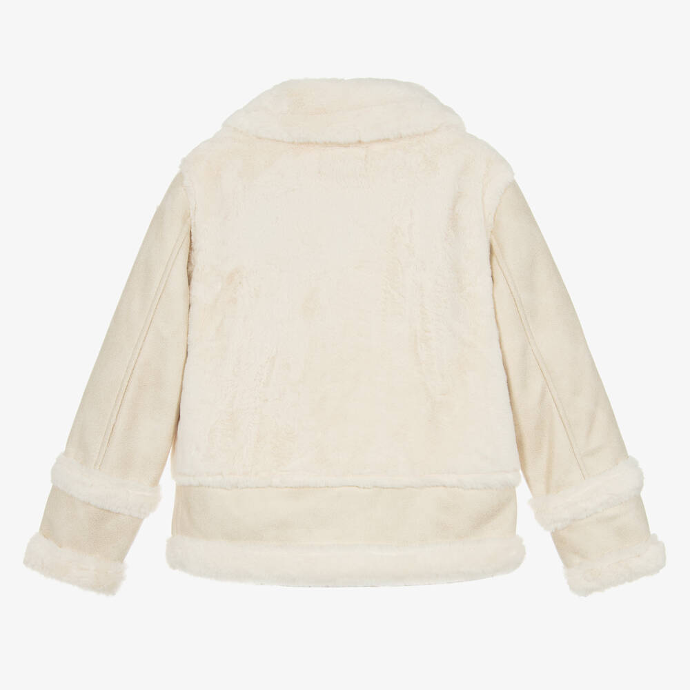 Guess-Girls Ivory Faux Suede & Faux Fur Jacket | Childrensalon Outlet