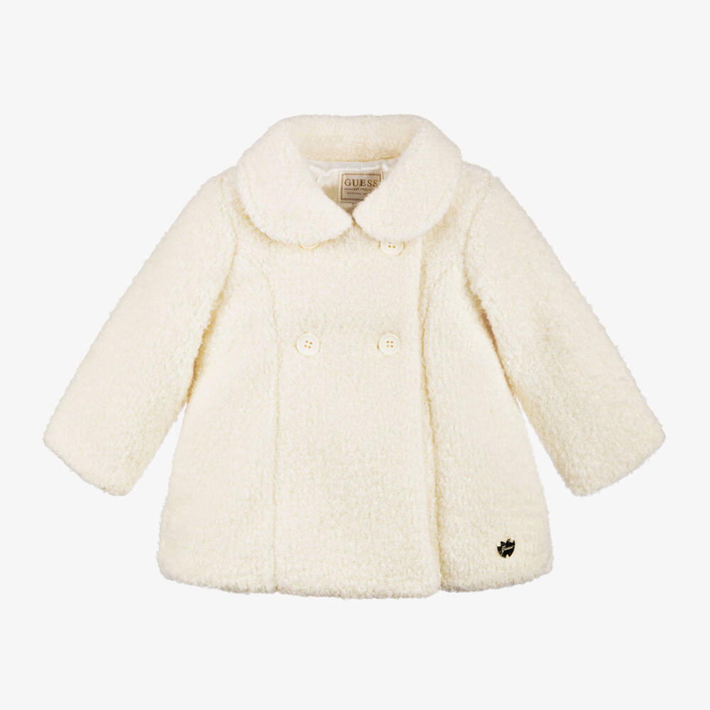 Guess-Girls Ivory Fleece Long Coat | Childrensalon Outlet