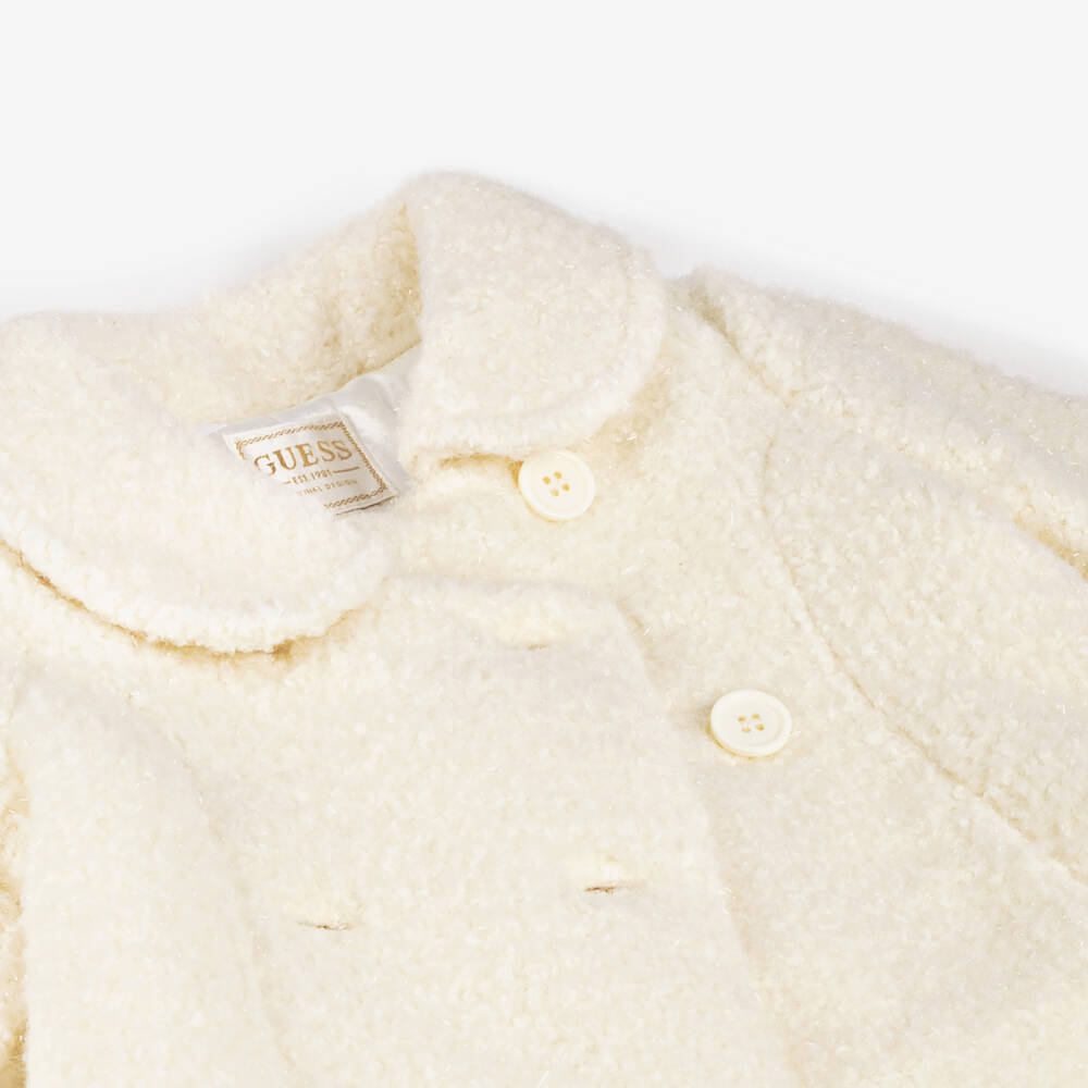 Guess-Girls Ivory Fleece Long Coat | Childrensalon Outlet