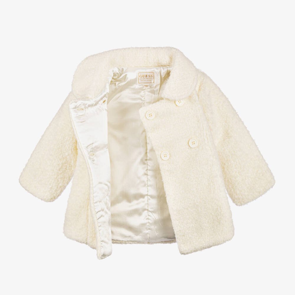 Guess-Girls Ivory Fleece Long Coat | Childrensalon Outlet