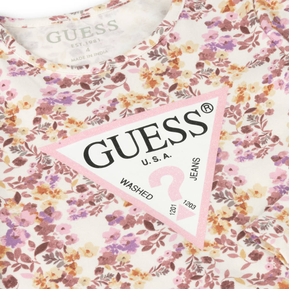 Guess-Girls Ivory Floral Long Sleeve Tee | Childrensalon Outlet