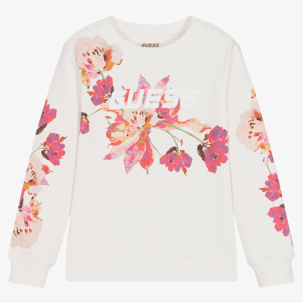 Guess - Sweat ivoire à fleurs fille | Childrensalon