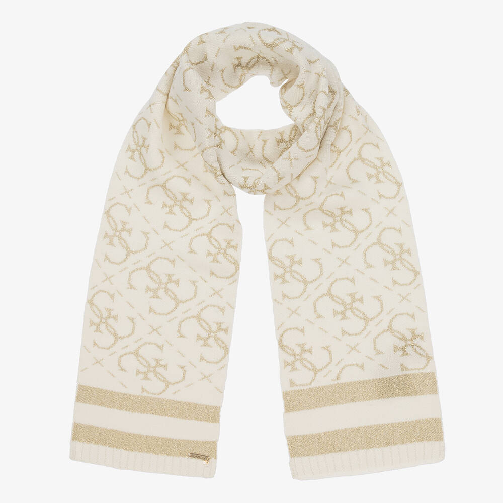 Guess-Girls Ivory & Gold Knitted 4g Hat Set | Childrensalon Outlet